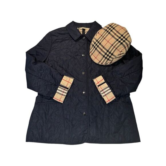BURBERRY London Navy Blue Quilted Check Lined Jacket - Picture 1 of 13